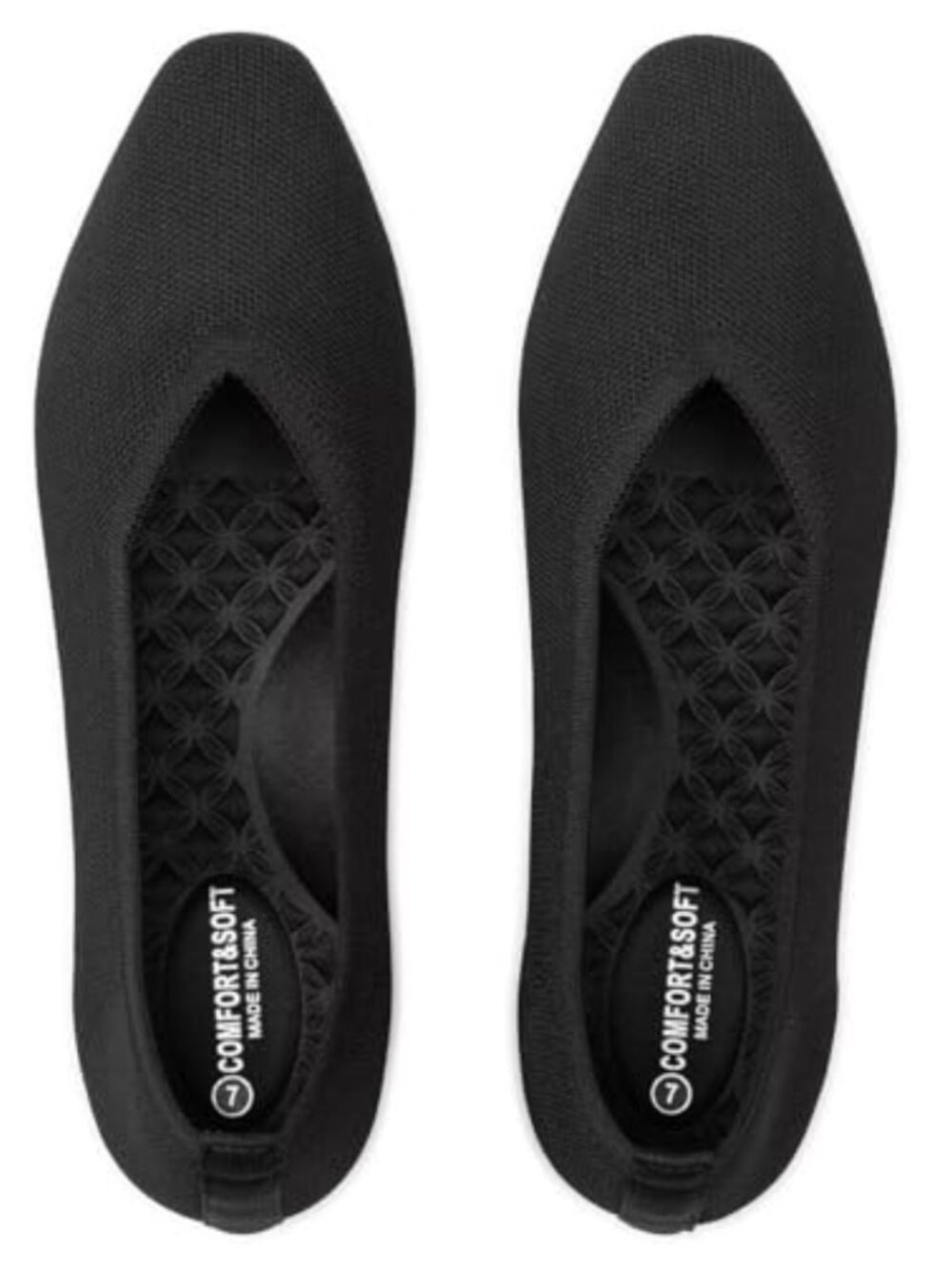 Women's Knitted Ballet Flats Square Toe Slip-On Shoes with Arch Support